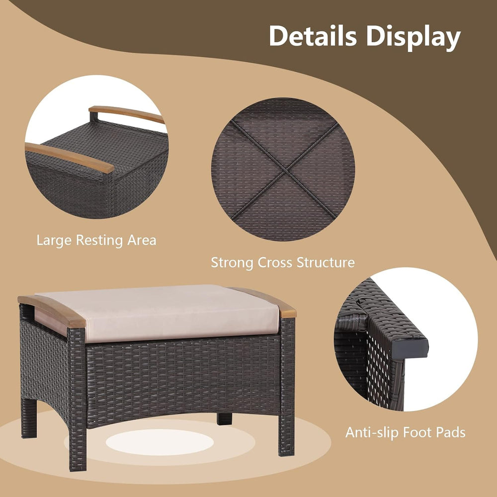 RELAX4LIFE Outdoor Wicker Ottomans for Patio - 2 Pieces PE Rattan Ottoman, Fo...