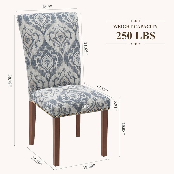 Stylish Dining Chairs Set of 4, Upholstered Parsons Dining Room Chair with Nailhead Trim, Kitchen Room Chair with Thick Cushions and Wood Legs, Nailhead Trim, SKY2050A-03