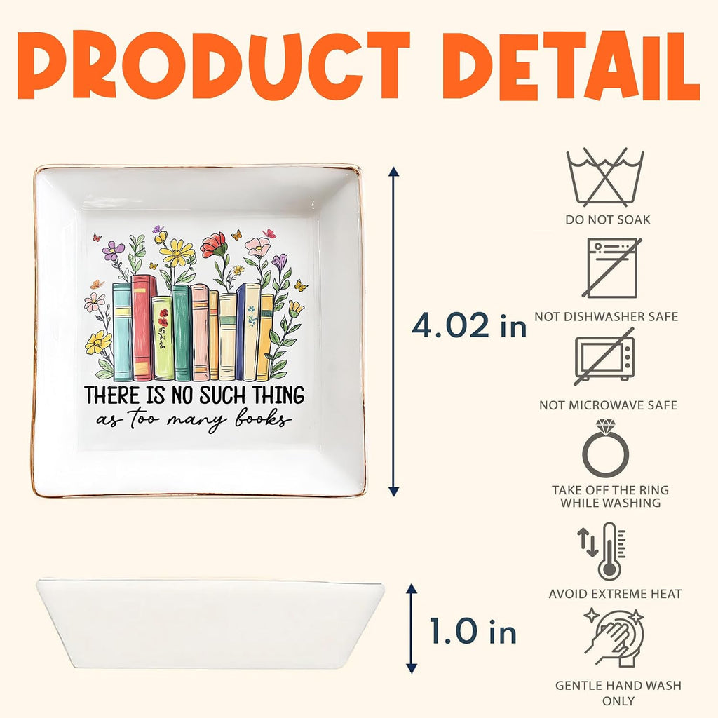 Book Lovers Gifts for Women – Floral Books 4" Jewelry Dish – Bookish Gift for Readers, Librarian, Bookworm, Teacher, Mom, Sister, Friend – Library Gifts, Book Gift for Birthday, Mother Day, Graduation