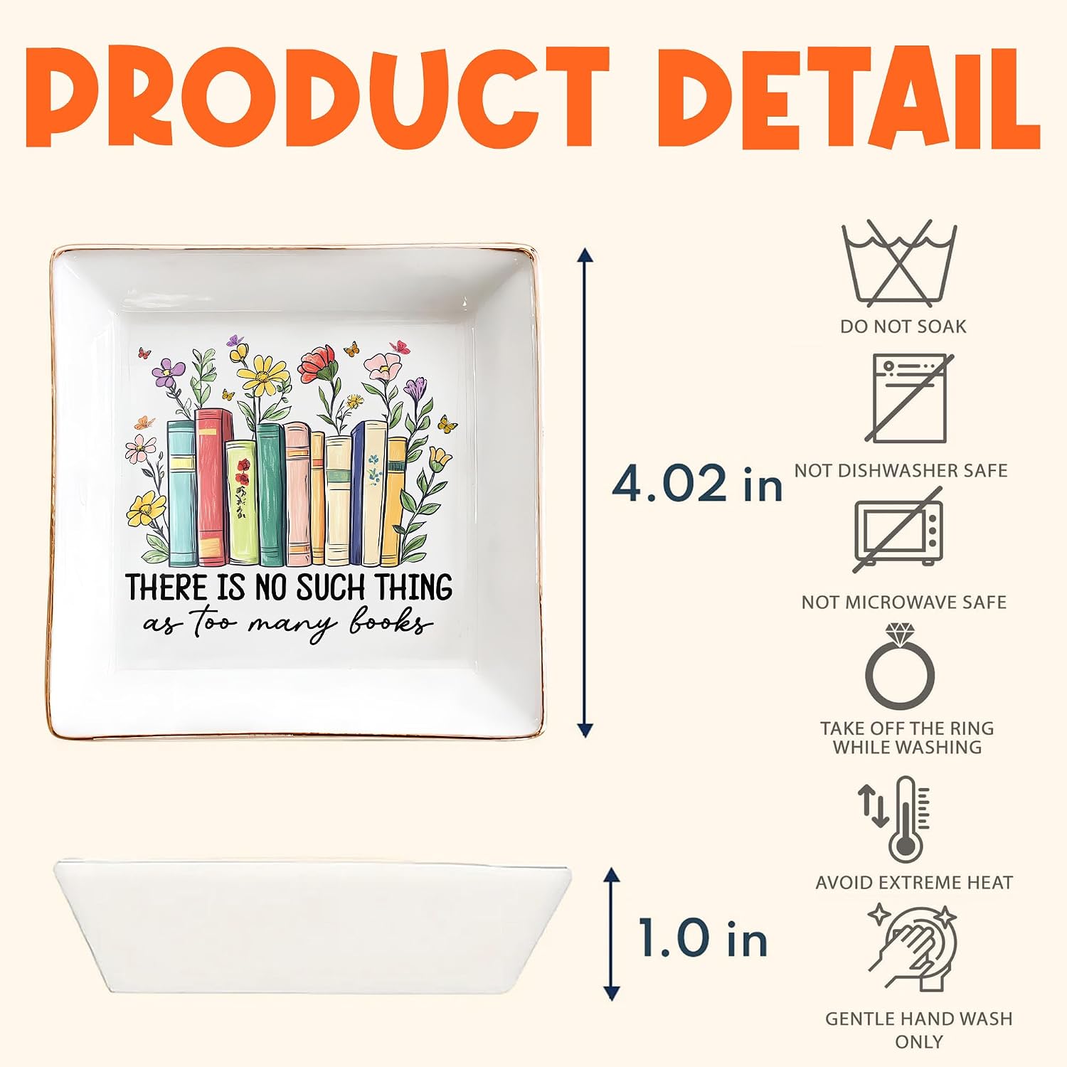 Book Lovers Gifts for Women – Floral Books 4" Jewelry Dish – Bookish Gift for Readers, Librarian, Bookworm, Teacher, Mom, Sister, Friend – Library Gifts, Book Gift for Birthday, Mother Day, Graduation