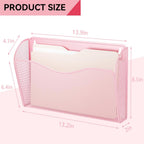 3 Single Pocket Wall File Holder, Mesh Hanging File Folder Paper Organizer, Vertical Wall Mounted Mail Basket, Storage Organization Magazine Rack for Office, Home and School, Pink