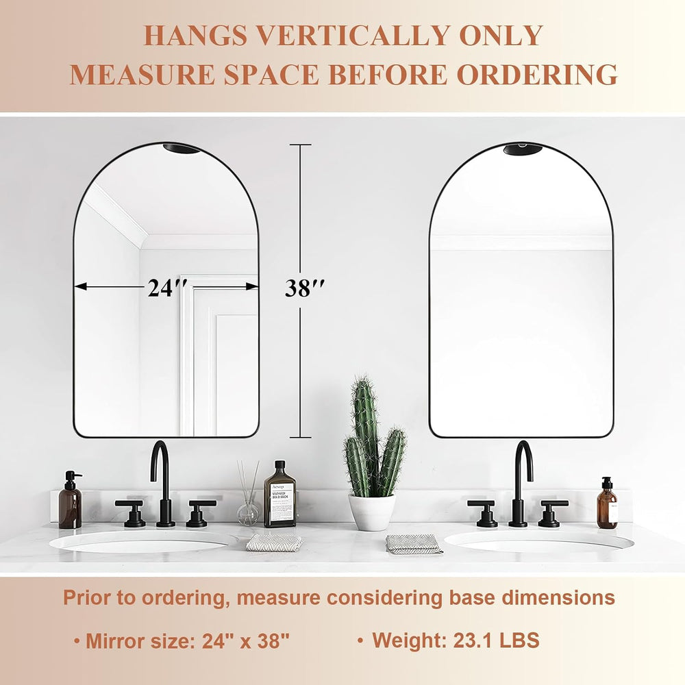 ANDY STAR Arched Mirror, 24" x 38" Black Bathroom Mirror in Stainle...