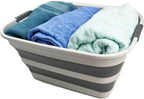 SAMMART Collapsible Plastic Laundry Basket - Foldable Pop Up Storage Container/Organizer - Portable Washing Tub - Space Saving Hamper/Basket (Grey/Steel Grey, 27L)
