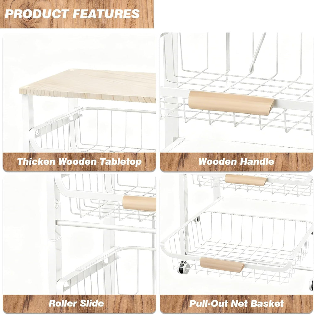 3-Layer Fruit Basket Kitchen Food Organizer and Rack Rolling Pantry Kitchen C...