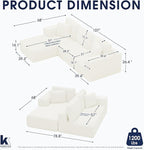 KINGYES 107'' Modular Sectional Sofa, L Shaped Cloud Couch for Living Room, Modern Plush Corduroy Boneless Sofa with Chaise for Bedroom, Beige