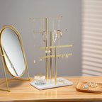 pickpiff Jewelry Stand Organizer Necklace Holder- 14.5" Sturdy Earring and Bracelet Display Hanger, Mirrored Gold, Aesthetic Room Decor