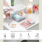 STORi SimpleSort 3-Piece Stackable Clear Drawer Organizer Set | 9" x 6" x 2" Rectangle Trays | Wide Makeup Vanity Storage Bins and Office Desk Drawer Dividers | Made in USA