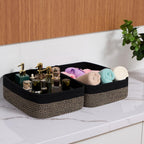 Large Shallow Organizing Baskets 15x11x5.1 Inches - Rope Woven Storage Bins for Bathroom, Shelves, Cube Closet, Black Woven Brown 2 Packs