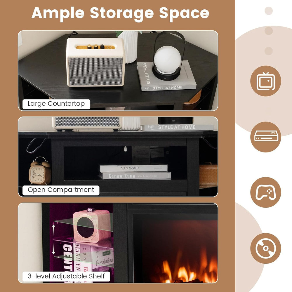RELAX4LIFE Corner Fireplace TV Stand - Electric Fireplace Entertainment Cente...