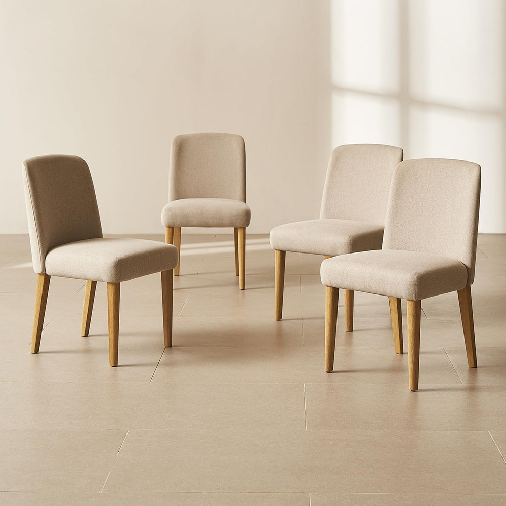 mopio Logan Upholstered Beige Parson Dining Chair Set of 4, Modern Farmhouse ...