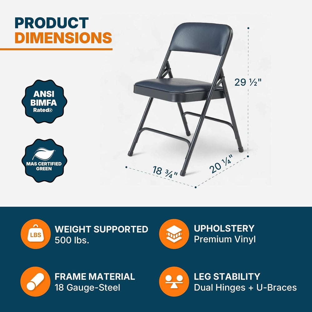 OEF Furnishings OEF1204 Vinyl Cushioned Folding Chairs with Steel Frame, Blue...