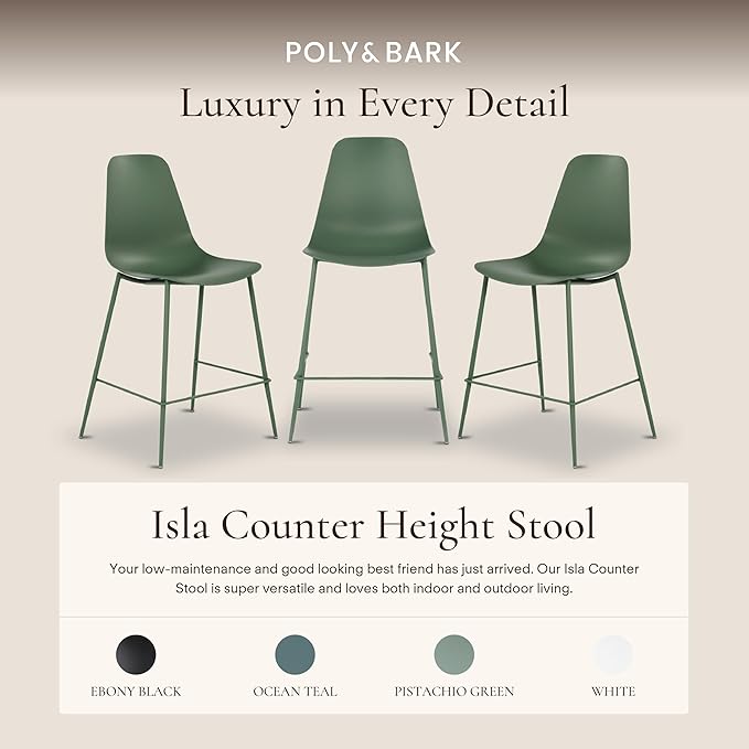 Poly & BARK Isla Bar Stools Set of 3 – Counter Height Bar Stool for Kitchen – Set of Counter Stools – Indoor/Outdoor Barstools – Modern Kitchen Bar Stools - Pistachio Green