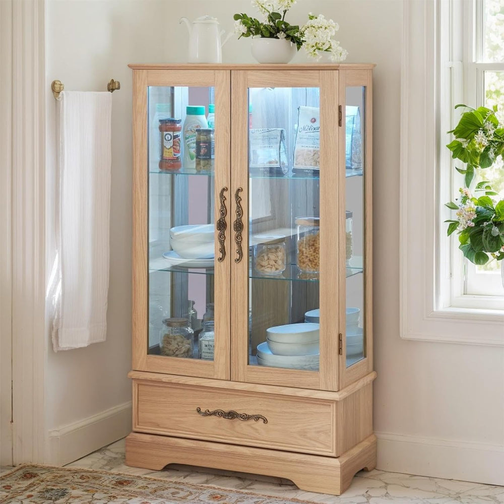 47" LED Glass Accent Curio Cabinet, 3-Tier Antique Storage Cage with Adj...