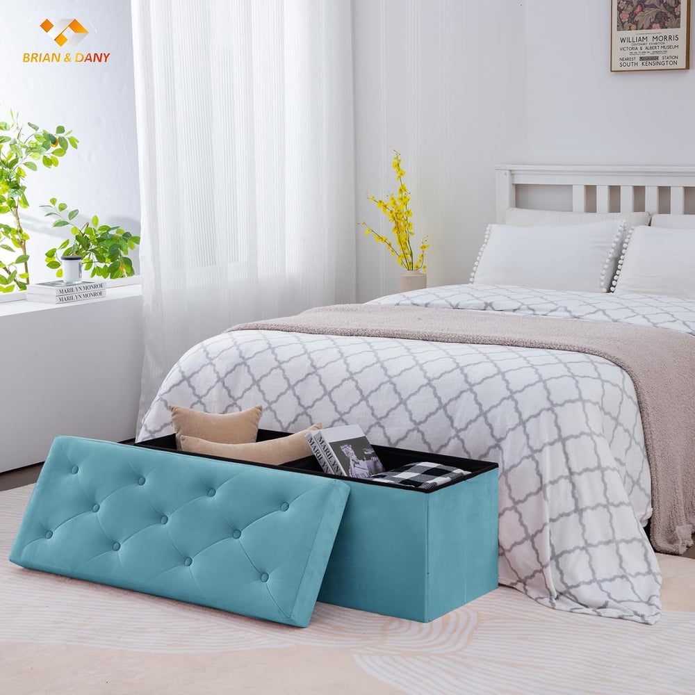 BRIAN & DANY 43 Inches Folding Storage Ottoman Bench, Velvet Ottoman with...