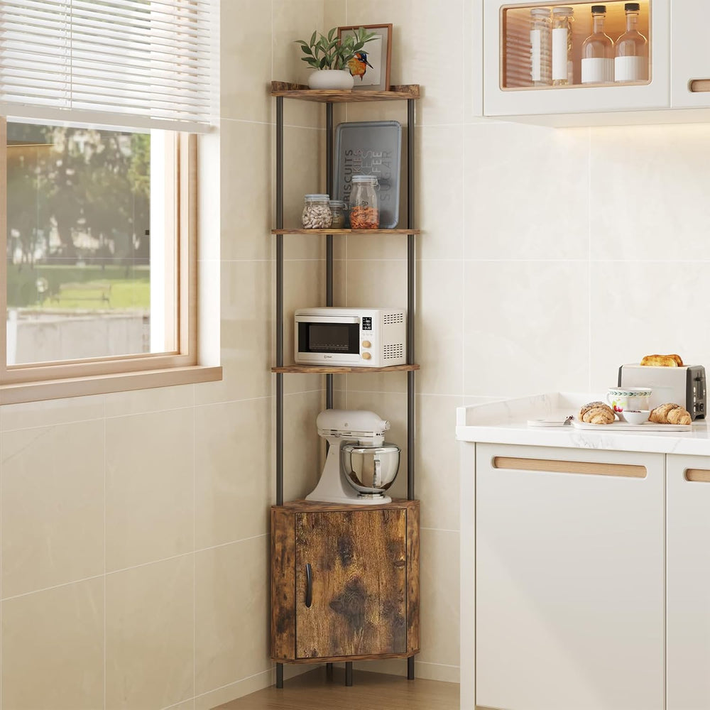 5-Tier Corner Shelf - 65.5" Tall Storage Cabinet & Bookshelf for Liv...