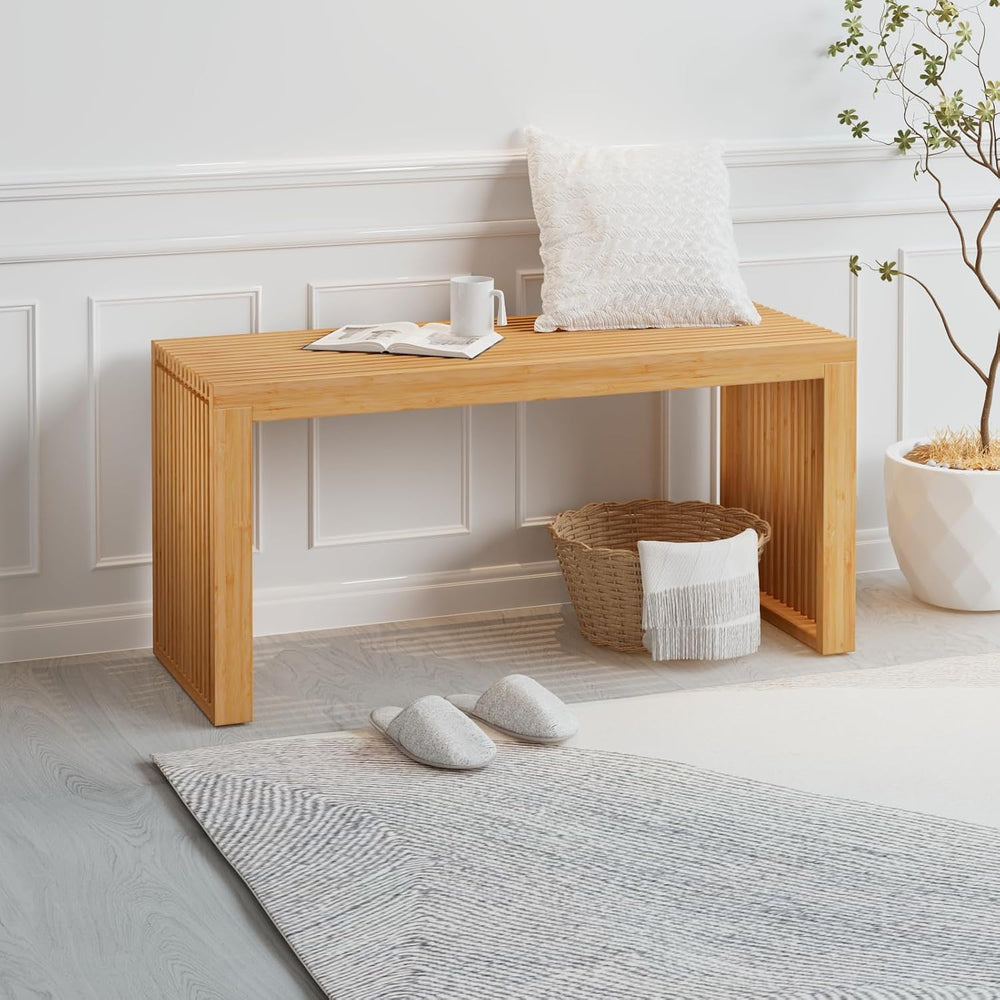 APRTAT Bamboo Dining Bench 35-Inch Indoor Wood Shoe Rack Bench for Entryway |...