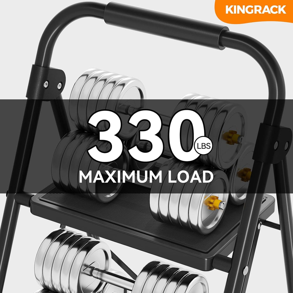 KINGRACK 2 Step Ladder Folding Step Stool with Handrail for Kitchen Black