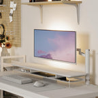 Fenge Acrylic Monitor Stand Riser, 42.5 Inches Dual Monitor Stand with Metal Storage, 2 Tier Acrylic Computer Riser for Desk, Clear Laptop Stand for PC, Laptop, Printer, TV, White