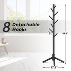 Coat Rack, Coat Racks Freestanding with 8 Hooks 3 Adjustable Heights for Clothes, Hats, Handbags, Coat Tree Easy Assembly for Entryway, Bedroom, Hallway, Office(Black)