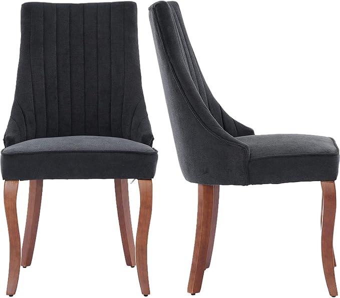 Black Mid Century Dining Chairs Set of 2, Modern Kitchen & Dining Room Set, Velvet Upholstered, Sillas de Comedor, Wood Legs (Black, 2 Pcs)