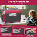 Medicine Lock Box for Safe Medication - 15 x 8.7 x 9.4 Inches - Lockable Storage Box for Drugs, First Aid Kit Empty, Lock Boxes with Key for Home/Outdoor (Black & Red/X-Large)