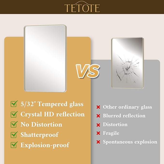 TETOTE Brushed Nickel Mirror 28 x 36 Brushed Nickel Metal Framed Bathroom Mir...