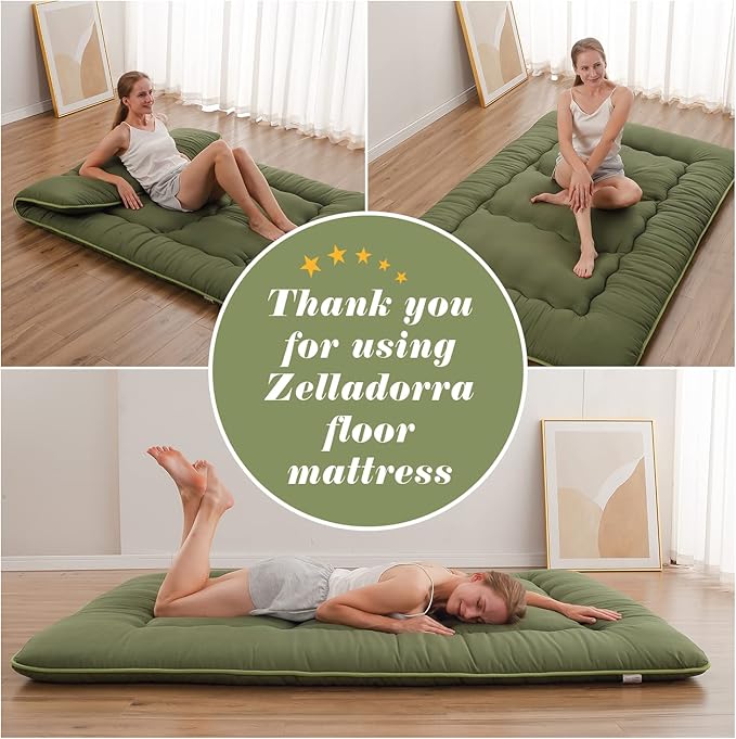 Japanese Floor Mattress, Futon Mattress with Portable Storage Bag and Washabl...