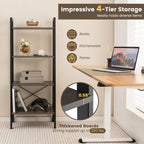 Giantex Ladder Shelf 4-Tier Industrial Bookshelf Storage Rack Shelves for Home and Office Use, Wooden Display Rack with Metal Frame (Gray)