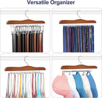 TOPIA HANGER Tie Rack Hanger for Closet 2 Packs, Wooden Tie Organizer for Men with 24 Folding Hooks, Space Saving Necktie Holder for Storage and Display Bra, Tank Top, Camisole (Walnut)-CT14WA-2