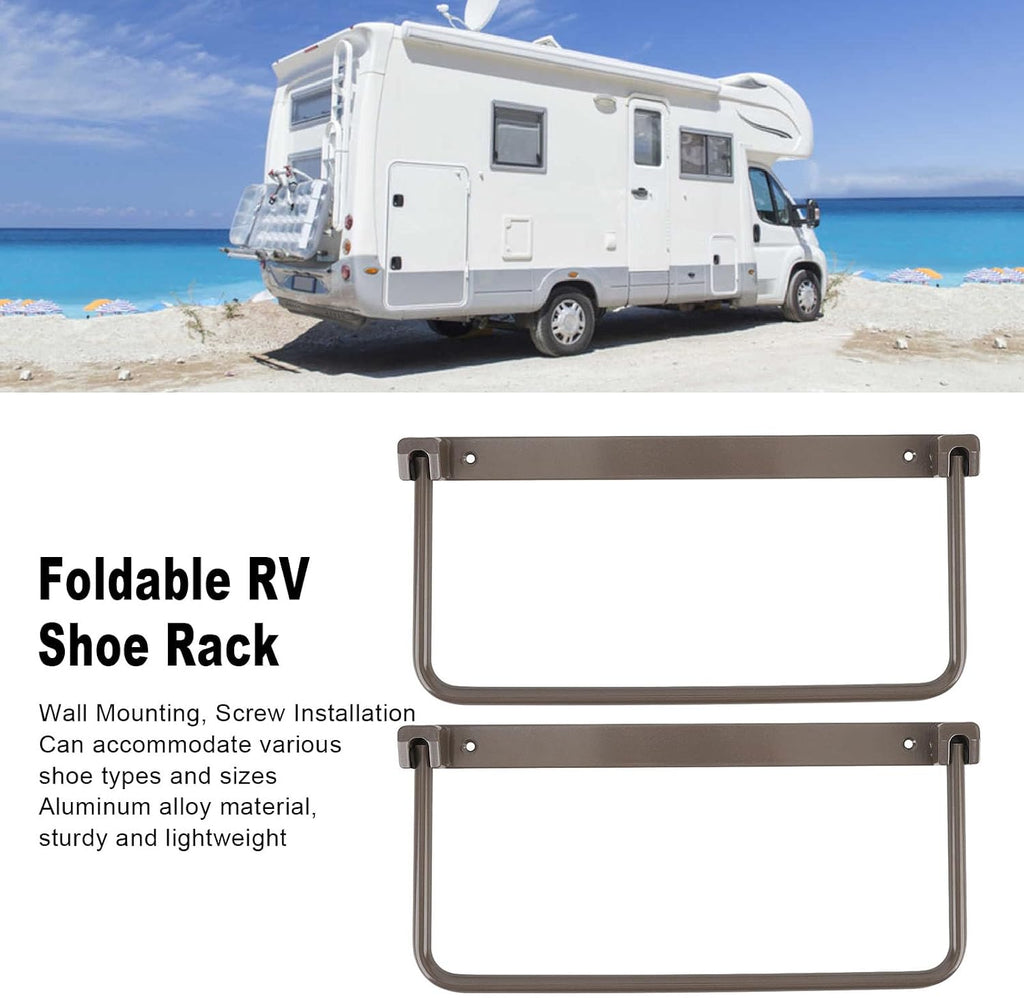 aqxreight Foldable RV Shoe Rack Wall Mounted, Aluminum Alloy Space Saving Organizer, Hanging Shoe Storage Shelf for RV, Travel Trailer, Yacht - Pair of Shoe Holders for All Types of