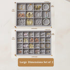 Large Velvet Jewelry Tray 2 Pack Stackable Jewelry Display Drawer Inserts Trays Organizer for Earring Bracelet Necklace Ring (Gray, 12 Grids+24 Grids)