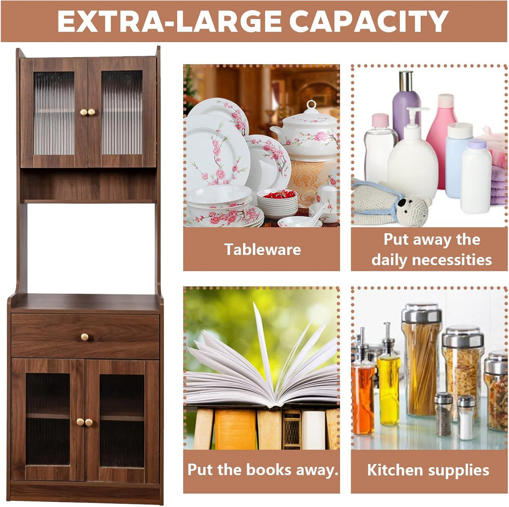 Anwick 71" Kitchen Hutch Pantry Cabinet, Farmhouse Coffee Bar Storage Ca...