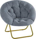 YSSOA Saucer Chair, Comfy Faux Fur Chair for Bedroom, Saucer Chairs for Adults, Teens, Round Shaped Moon Chair with Foldable Metal Frame, Grey