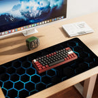Gaming Mouse Pad – Large Extended Desk Mat35.43 x 15.75 in – Futuristic Black Honeycomb Design with Blue Glow, Non-Slip Base, Waterproof Surface, Keyboard & Mouse Pad for Gaming or Office
