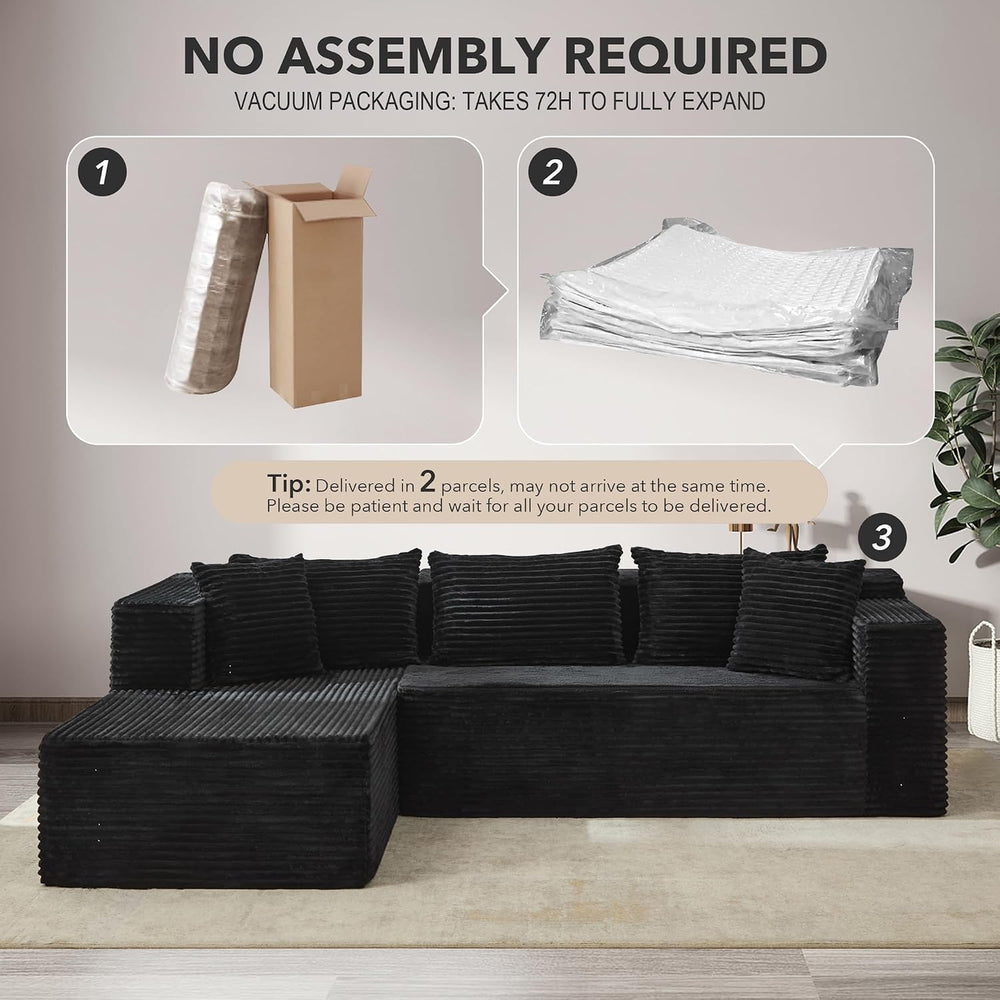 106" L Shaped Modular Cloud Sectional Sofa with Cushions, Black | 4-in-1...