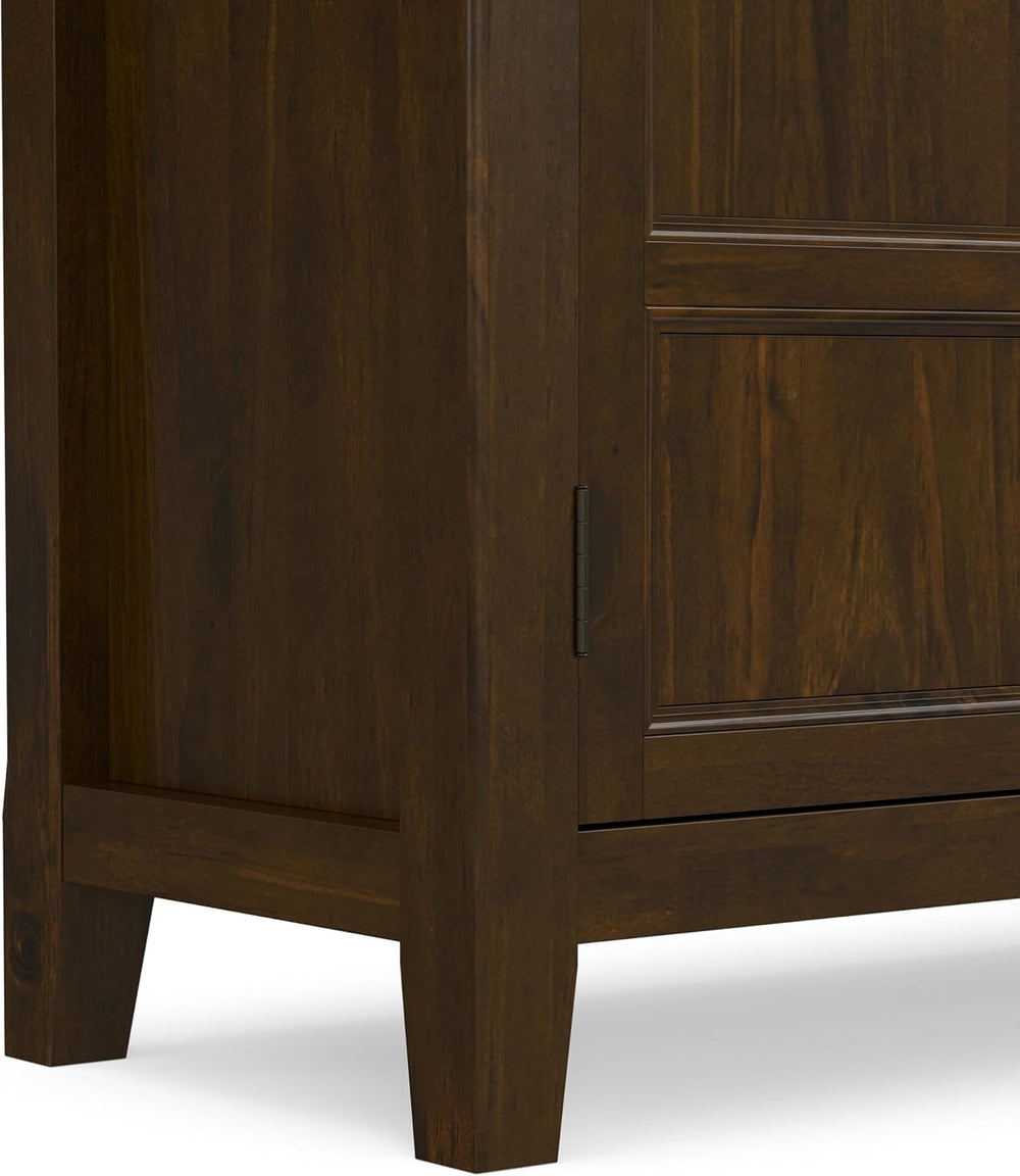 SIMPLIHOME Burlington 30" Wide Solid Wood Cabinet in Mahogany Brown
