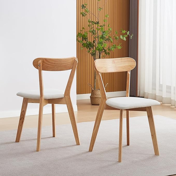 Solid Wood Dining Chairs Set of 2, Natural Wood Louis Upholstered Chairs with...