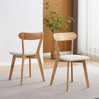 Solid Wood Dining Chairs Set of 2, Natural Wood Louis Upholstered Chairs with Curved Backrest and Soft Pad