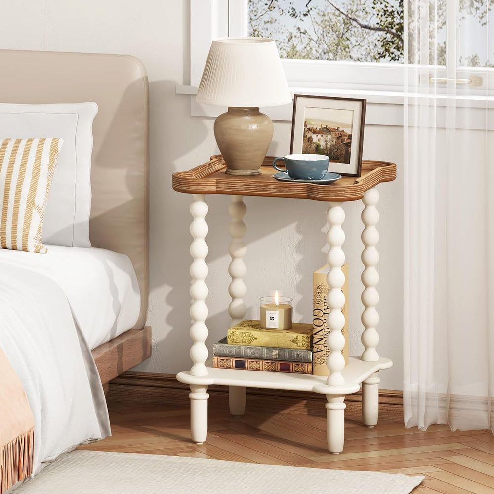 Function Home Square Side Table, 2 Tier Farmhouse End Table with Open Shelf, ...