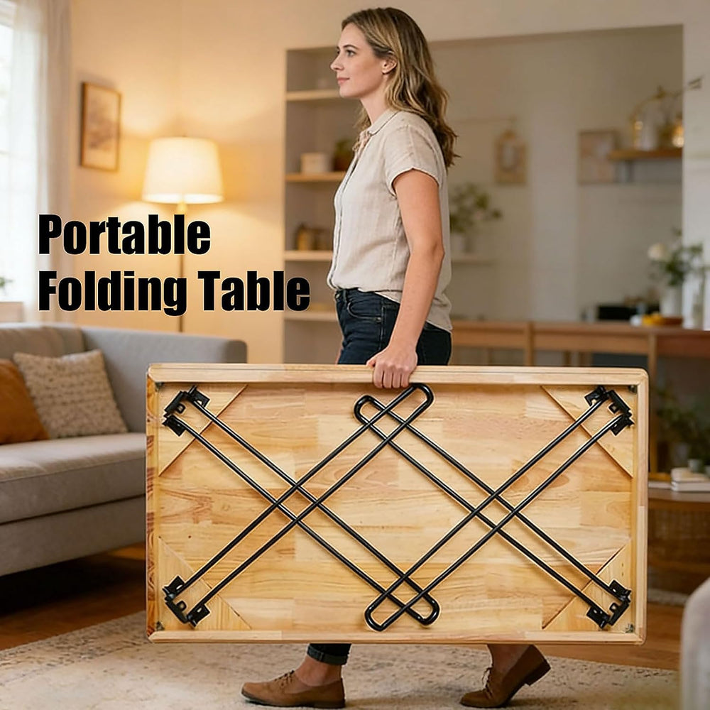 Solid Oak Folding Desk 43 Inch No Assembly Portable Table