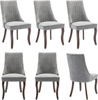 Dining Chairs Set of 6,Comfy Fabric Upholstered Accent Chairs for Kitchen Living Room,Channel Tufted Dining Room Chairs with Curved Solid Wood Legs(Gray)