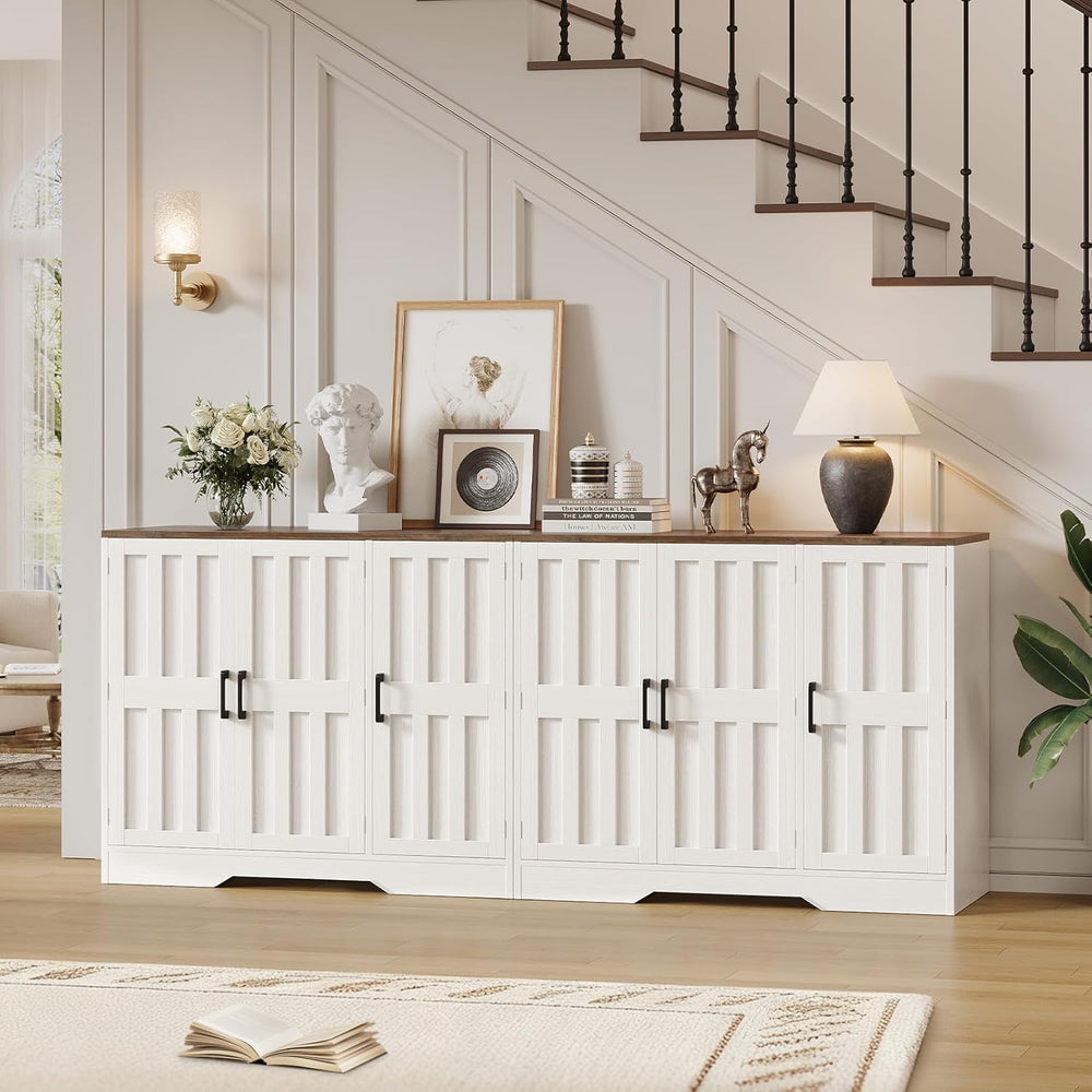 Modern Farmhouse Buffet Cabinet with Storage, 85" Large Sideboard Storag...