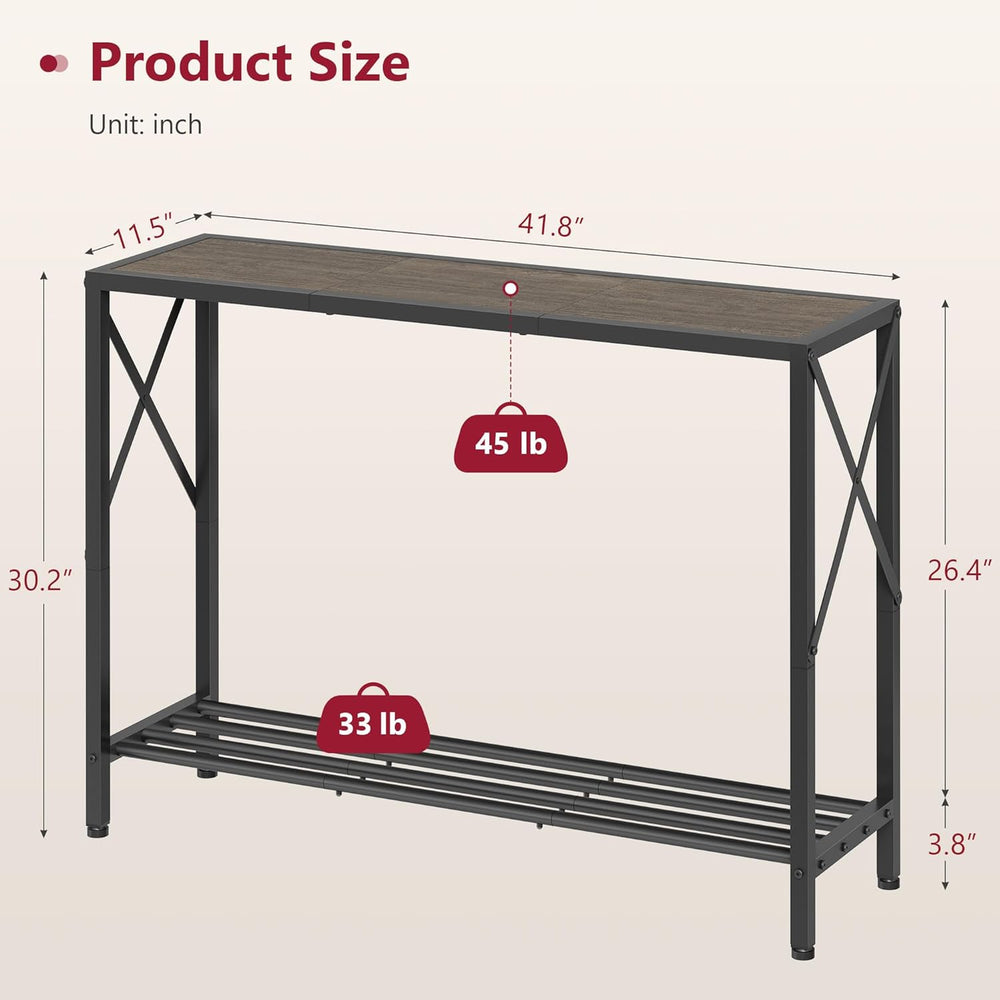 Tajsoon Industrial Console Table 41.8", 2 Tier Entryway Table with Stora...