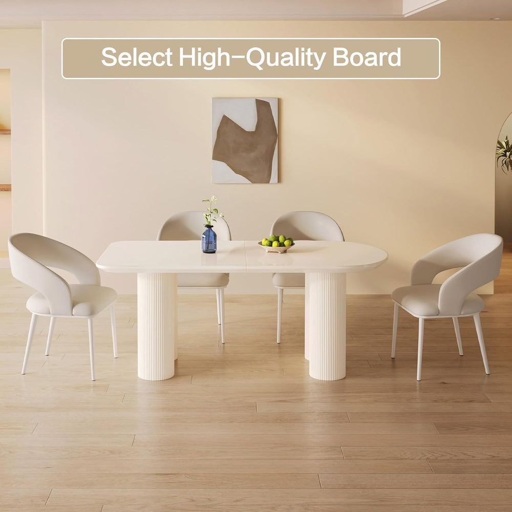 Dining Table Set for 6, Modern Cream White Kitchen Table with 6 Chairs, Dinin...