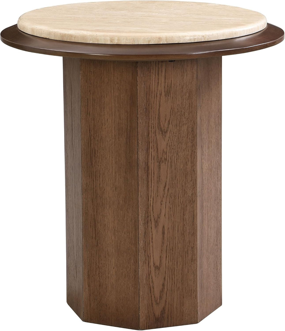 Travertine Top Walnut End Table
