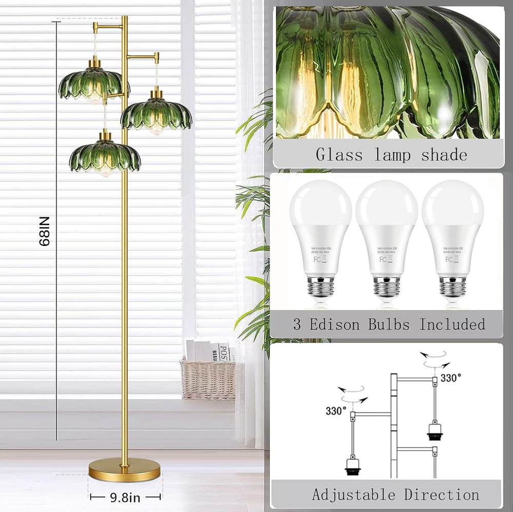 QIYIZM Glass Floor Lamp for Living Room,Bedroom,Mid Century Modern Standing L...