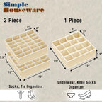 Simple Houseware Sock Drawer Organizer for Dresser/Closet/Bedroom, 3 Pack, Beige