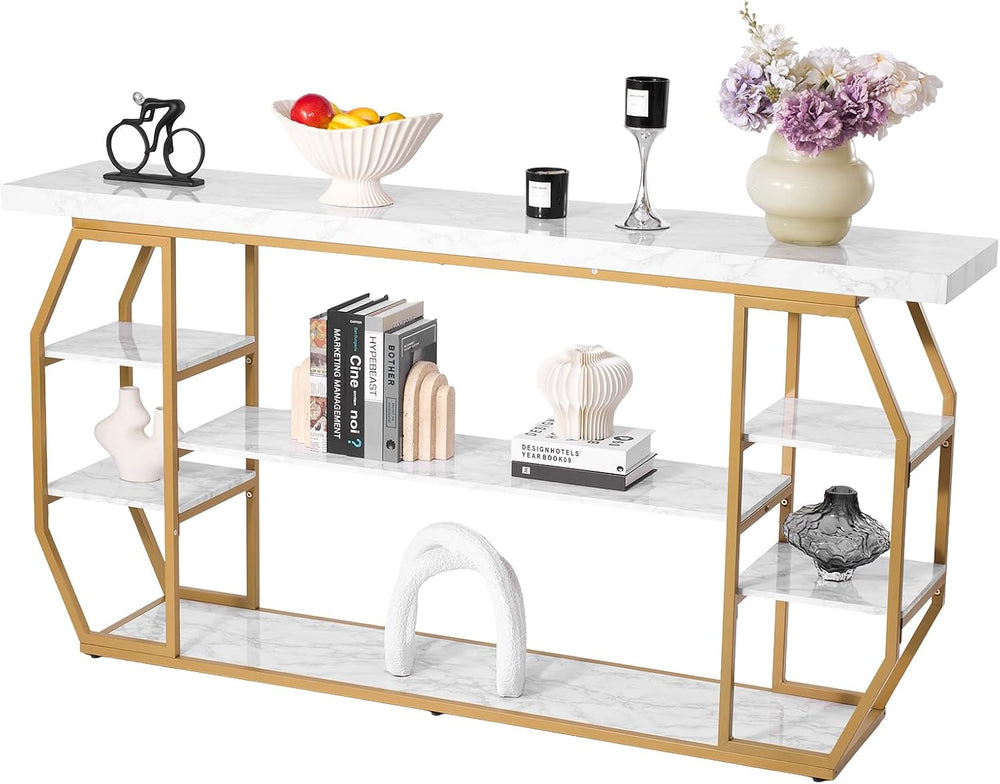 VEVOR Marble Console Table, 3 Tiers Modern Console Table for Open Storage, Go...