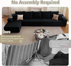 166.9" Cloud Sectional Couch with L-Shape Chaise, Modern Modular Comfy Sofa Chaise Longue, Upholstered Corduroy Couches Sleeper with Deep Seat for Living Room Bedroom, No Assembly Required, Black