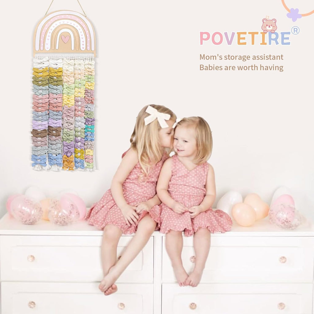 POVETIRE Headband Holder Bow Holder for Girls Hair Bows,Rainbow Hair Accessories Organizer Storage Wall Hanging Display for Nursery Toddler Girls Room (Rainbow)